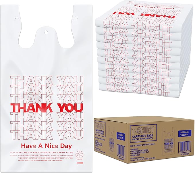 BAG 1/6 BLK 1000CT HVY DTY THANK YOU WHITE BOX